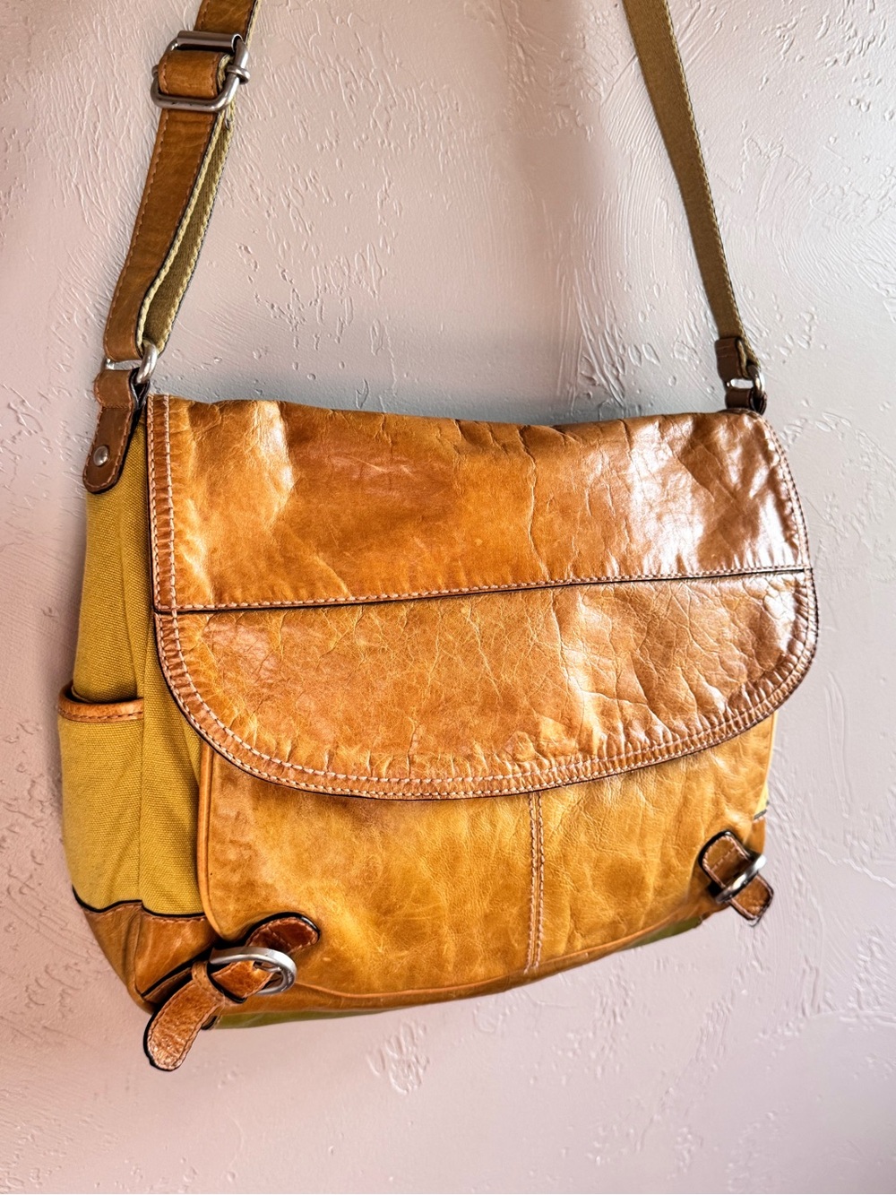 Fossil Messenger Bag - Large - Olive Green Canvas & Leather